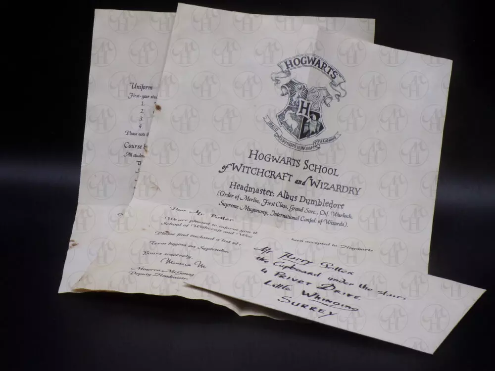 La lettre d'admission de Potter à Poudlard vendue 4500 £